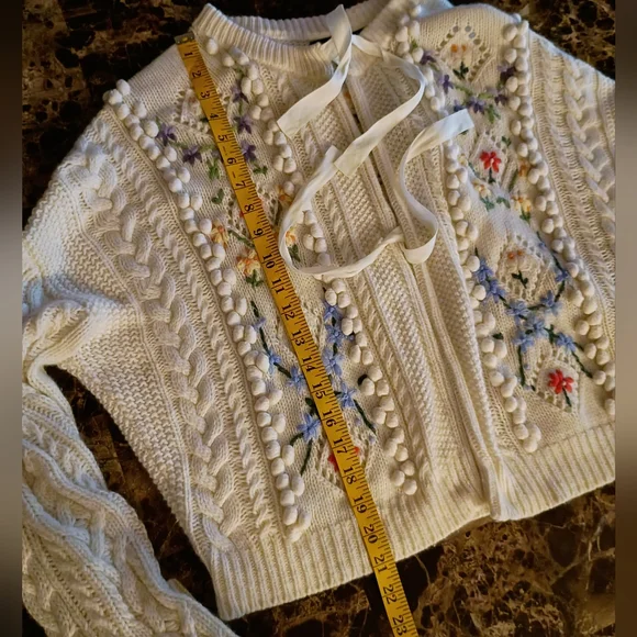 Polo Ralph Lauren Embroidered Floral Chunky Cable Knit Wool Cardigan Sweater - Picture 15 of 16